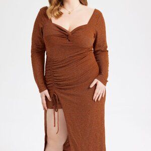 Cider Solid Twisted Drawstring Sequin Split Midi Dress Curve & Plus